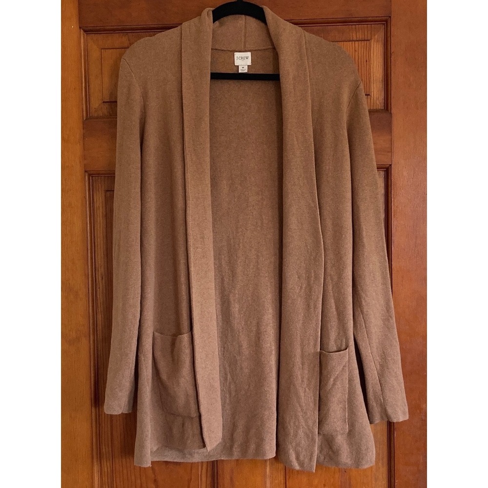 J Crew Womens M Brown 100% Cotton Re-Imagined Open Front Cardigan Sweater Earthy